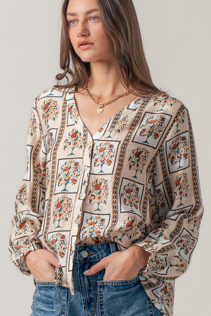 floral frame print blouse - taupe multi (additional view)