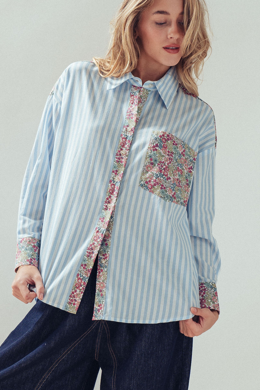 spring garden classic button up shirt - blue stripe (additional view)