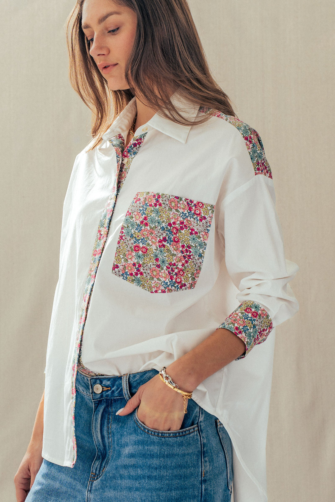 spring garden classic button up shirt - white (additional view)