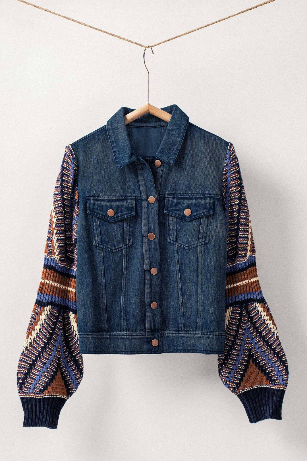 jacket with textured patterned sleeves - denim