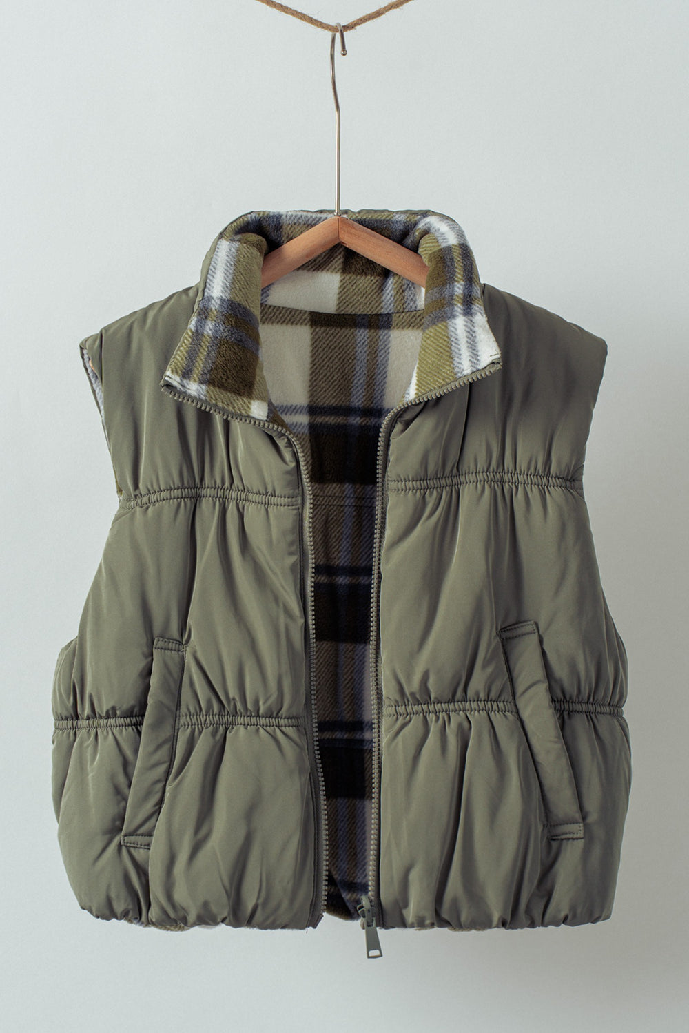 reversible puffer vest - olive stone