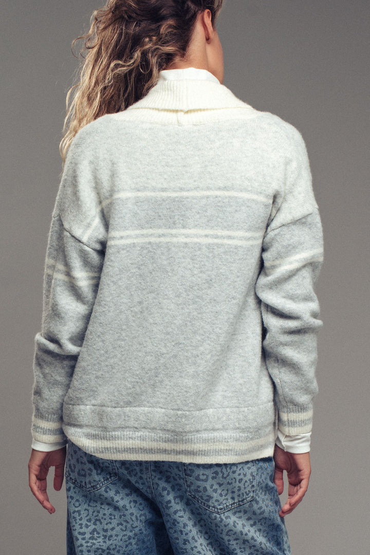 retro knit shawl cardigan with horse pattern - grey (additional view)