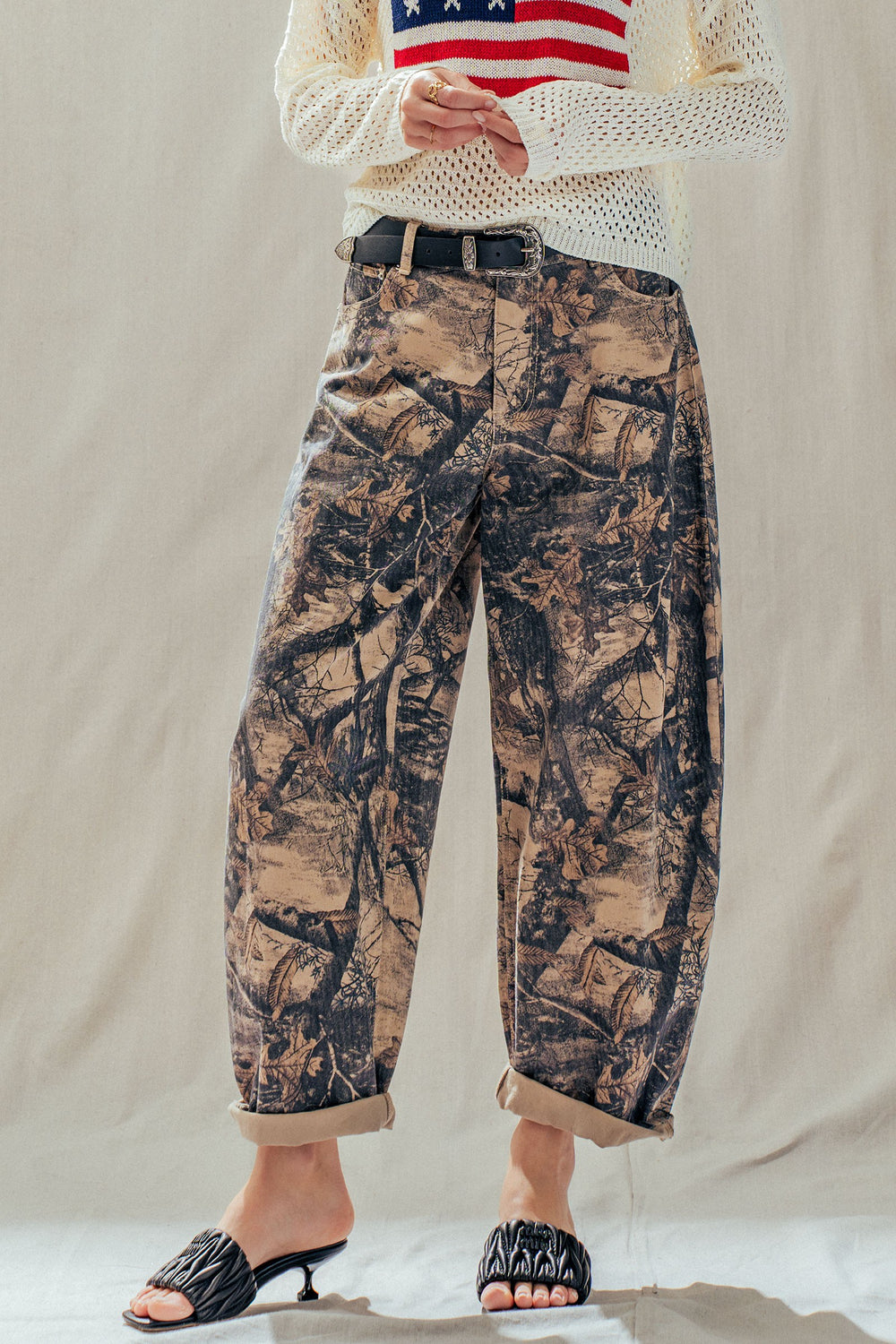 vintage washed camo leaf print barrel pants - camo (additional view)