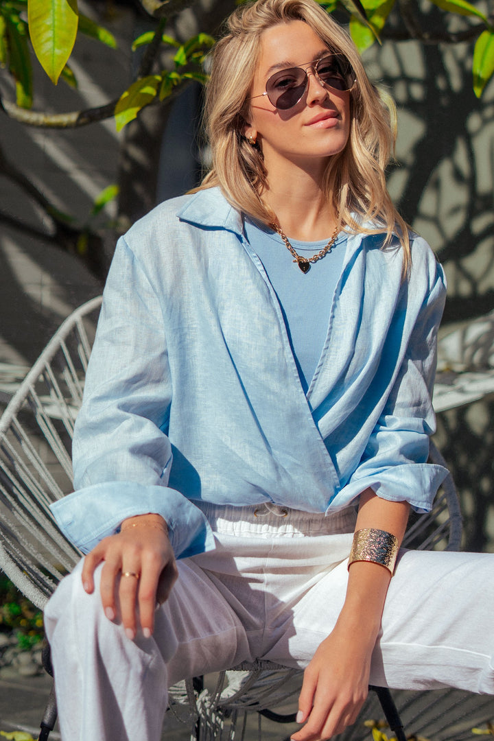 double layer wrap blouse with built in tank - blue (additional view)