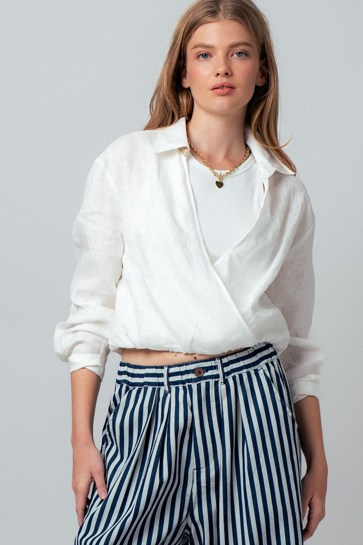 double layer wrap blouse with built in tank - white (additional view)