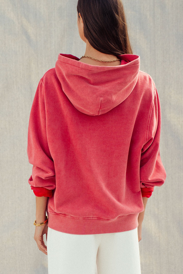 vintage washed stay happy hoodie - red (additional view)