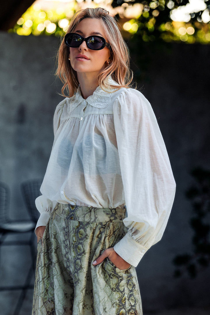 lace scalloped collar sheer blouse - ivory (additional view)
