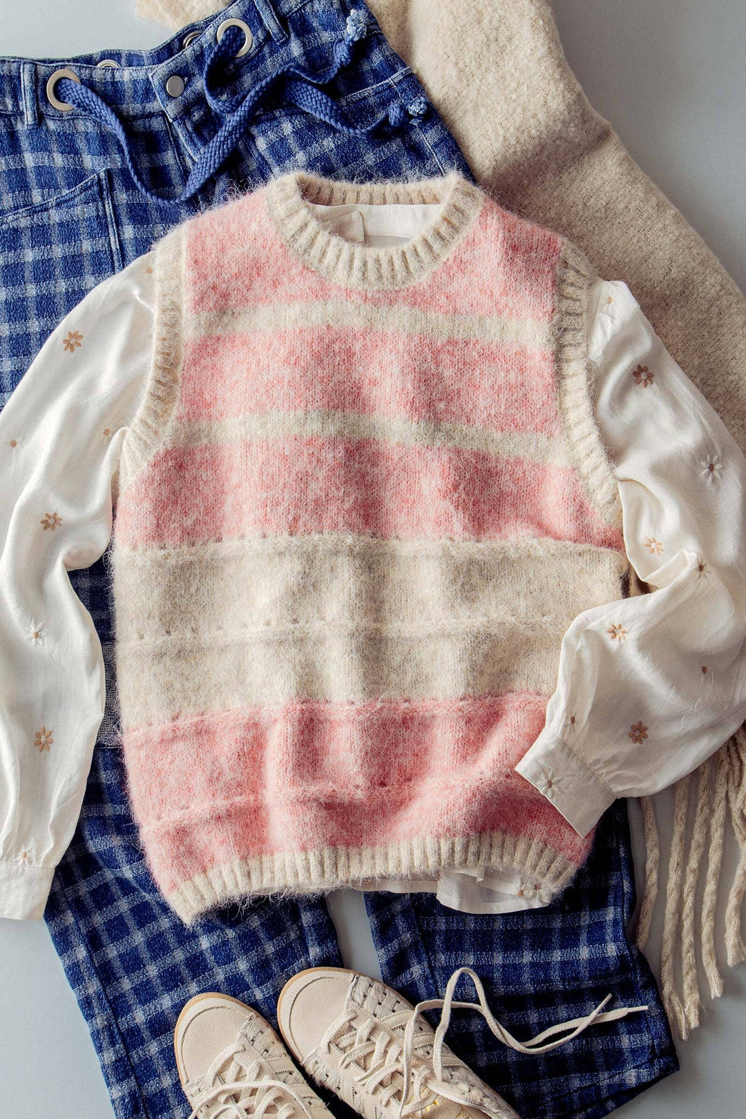 striped sweater vest with cozy knit design - pink