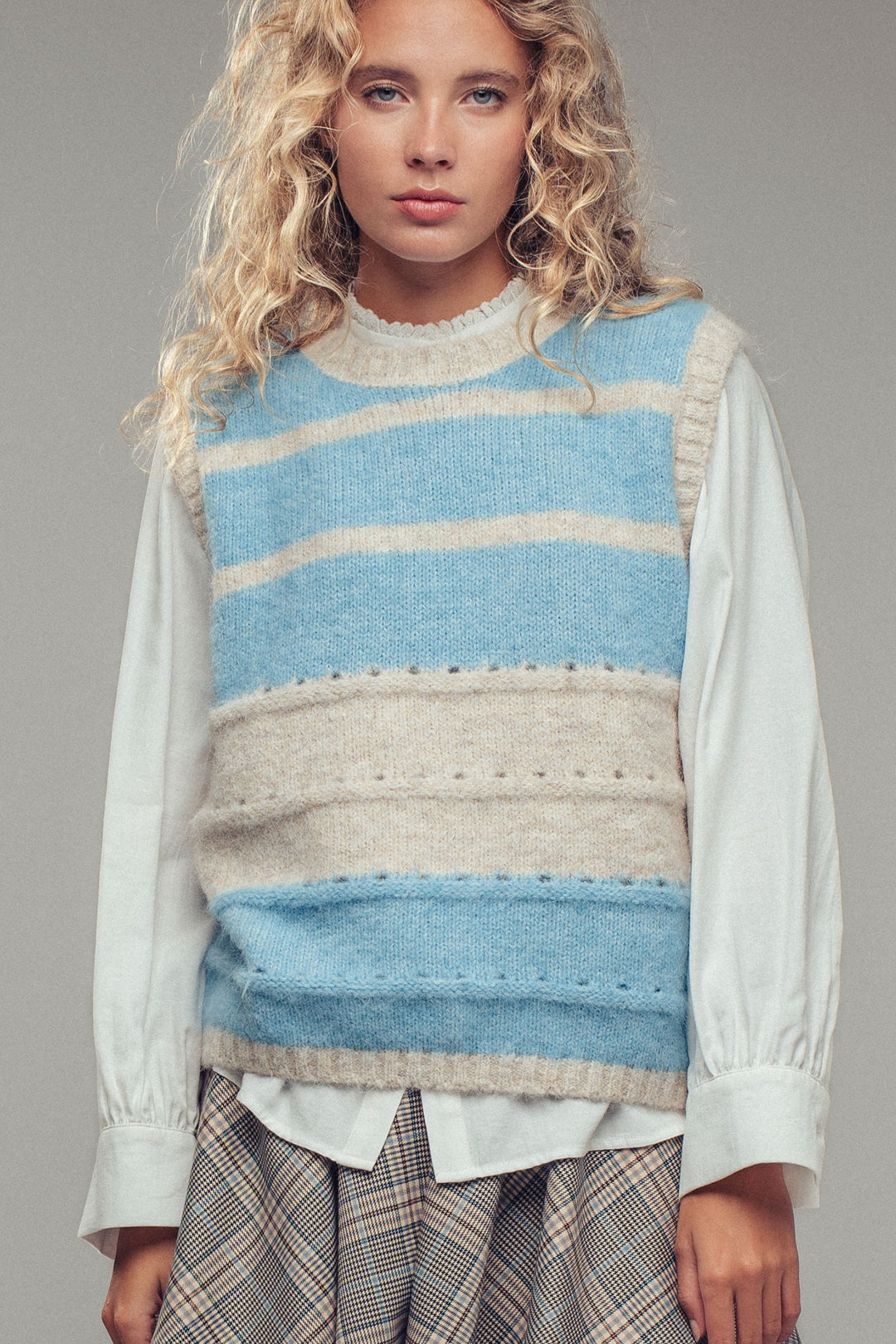 striped sweater vest with cozy knit design - blue