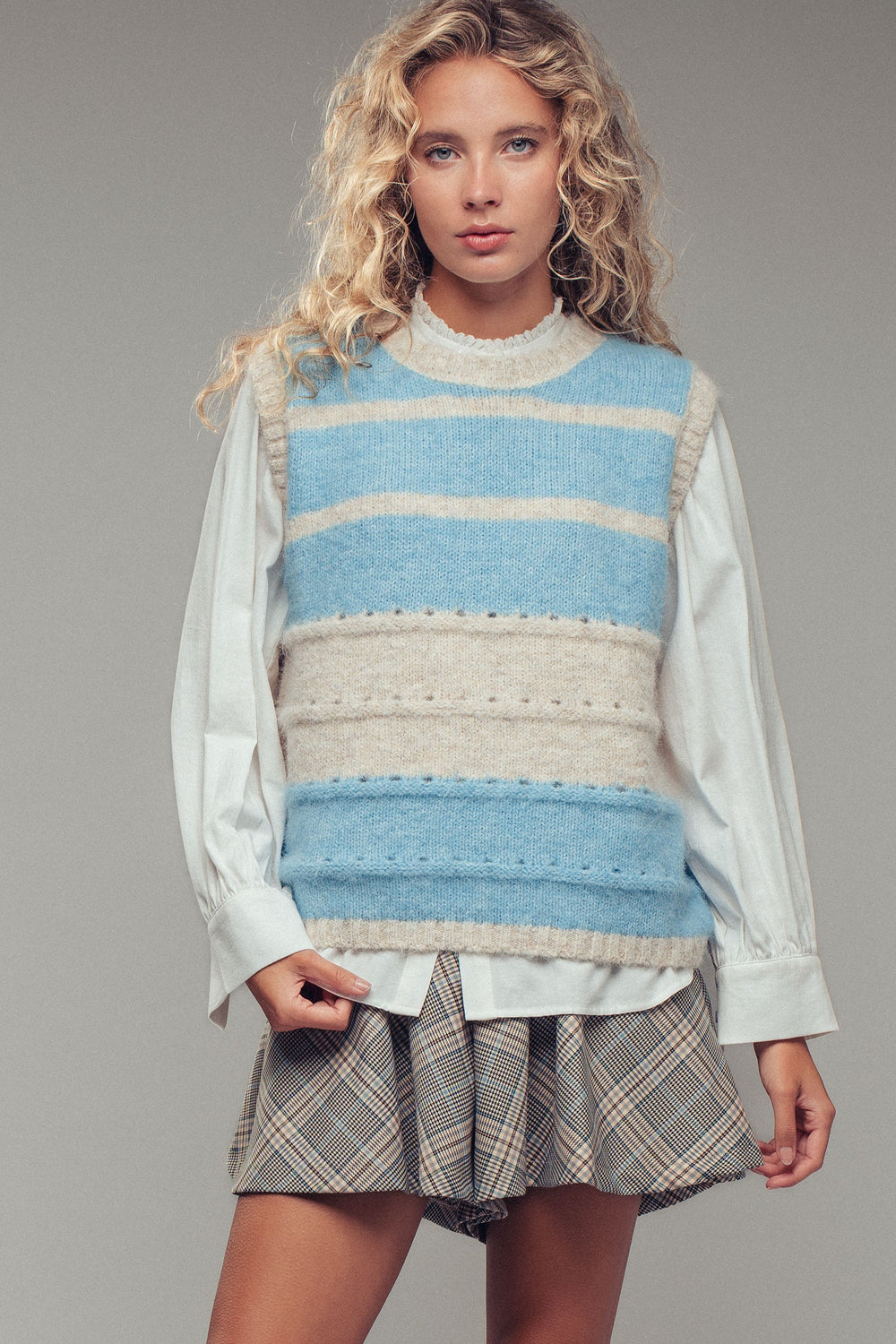 striped sweater vest with cozy knit design - blue (additional view)