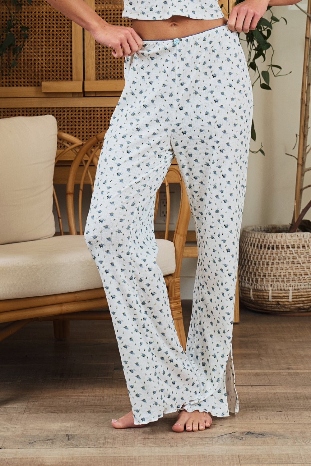 sweet petals wide leg lounge pants - blue (additional view)