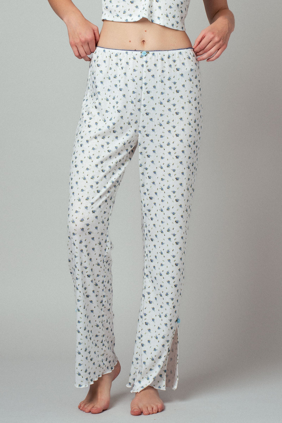 sweet petals wide leg lounge pants - blue (additional view)