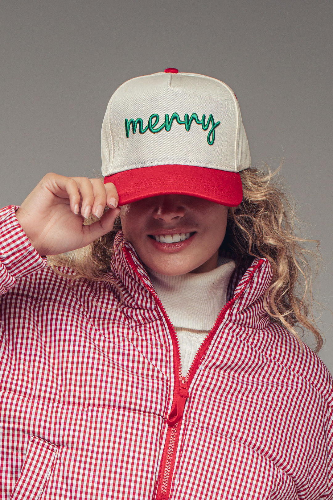 merry embroidered trucker hat - red