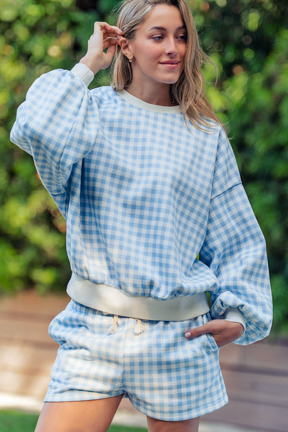 gingham cozy lounge set - blue (additional view)