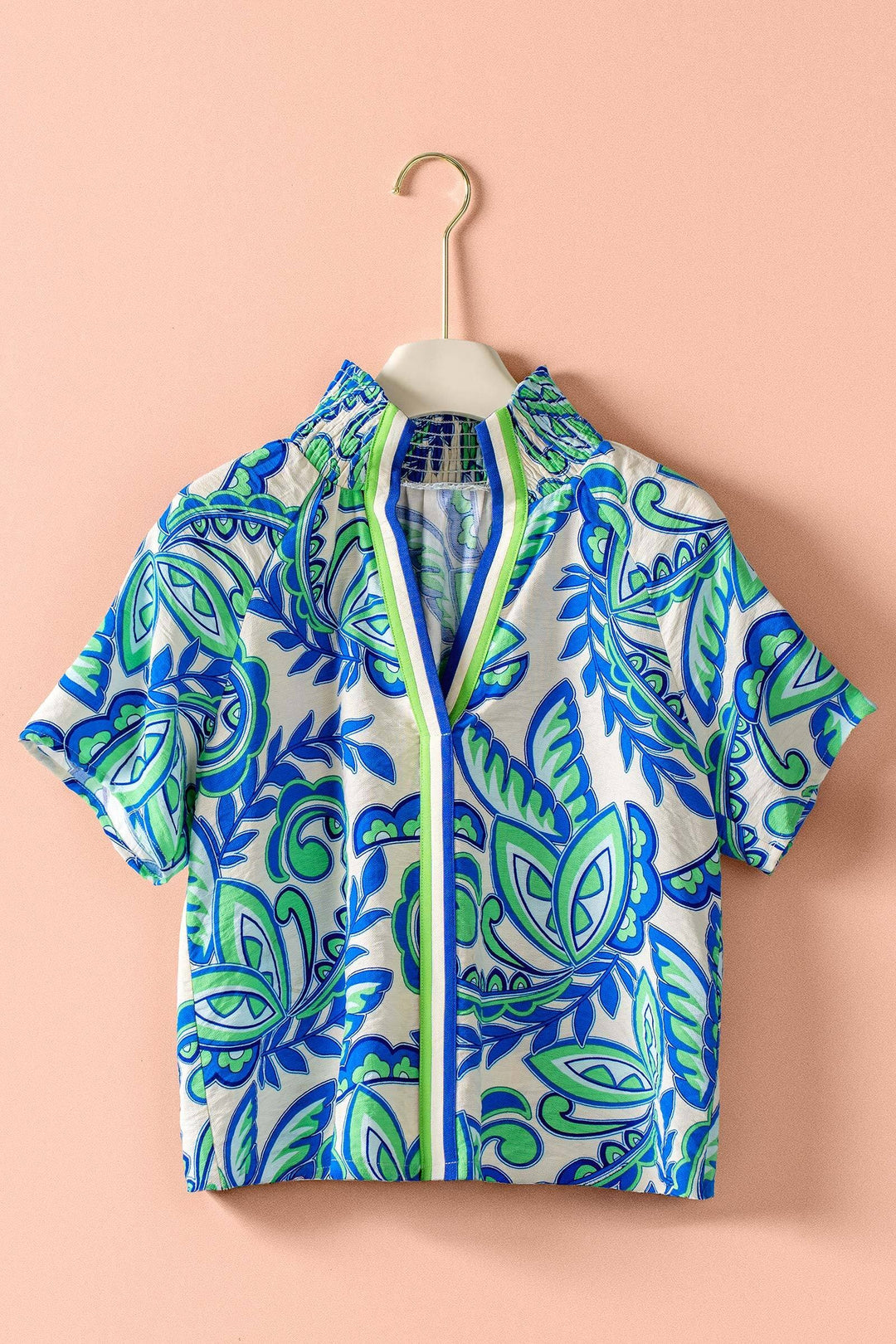 paisley print smocked blouse - blue