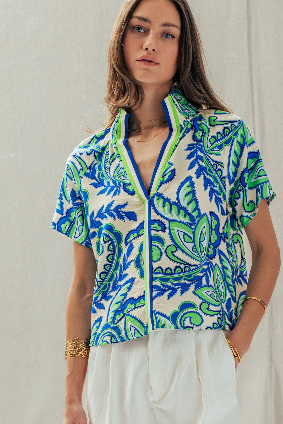 paisley print smocked blouse - blue (additional view)