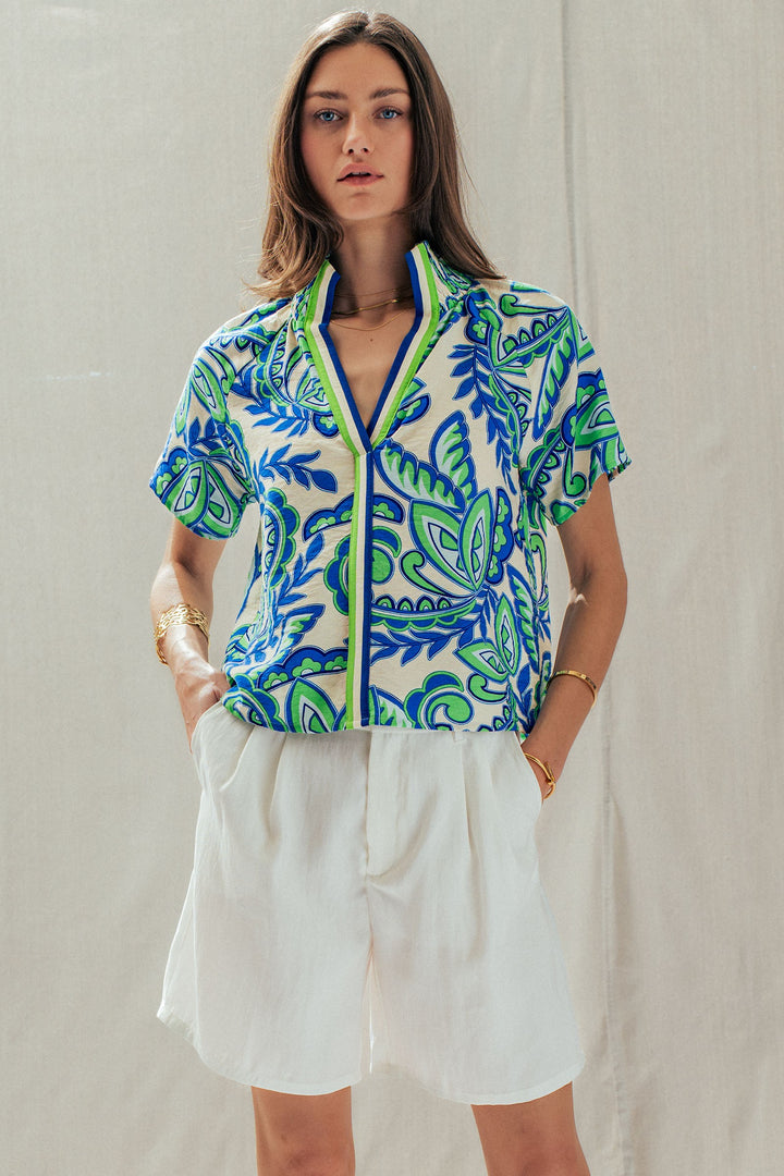paisley print smocked blouse - blue (additional view)