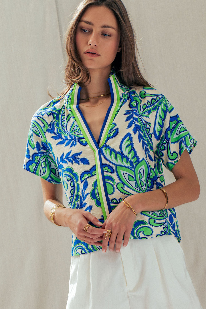 paisley print smocked blouse - blue (additional view)