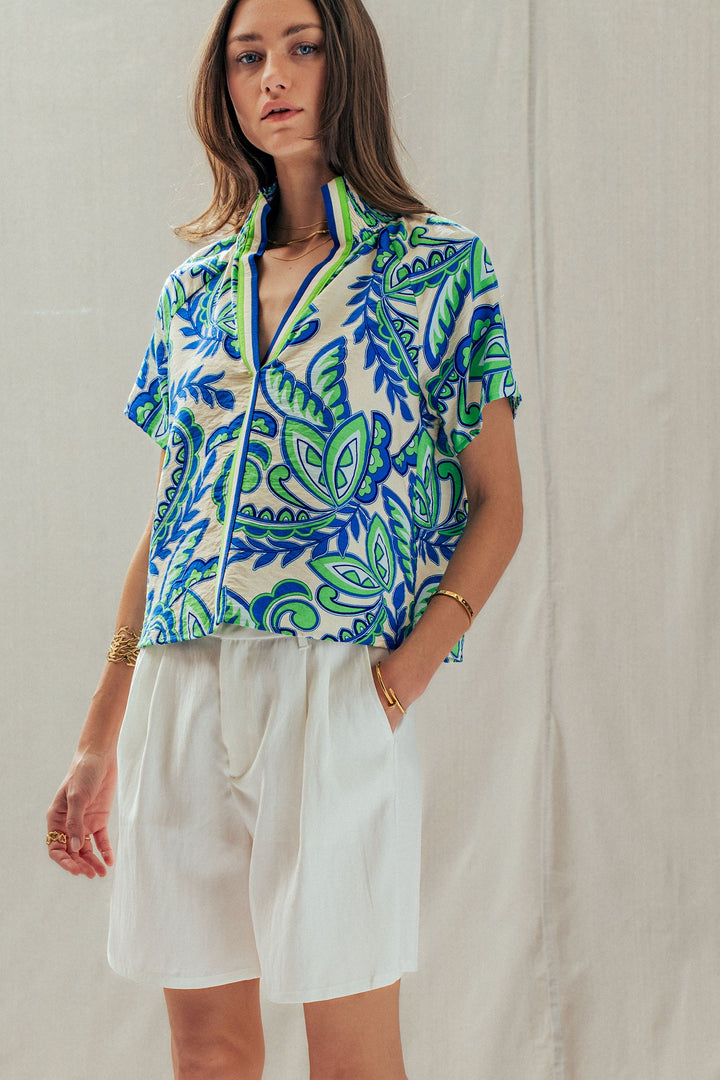 paisley print smocked blouse - blue (additional view)