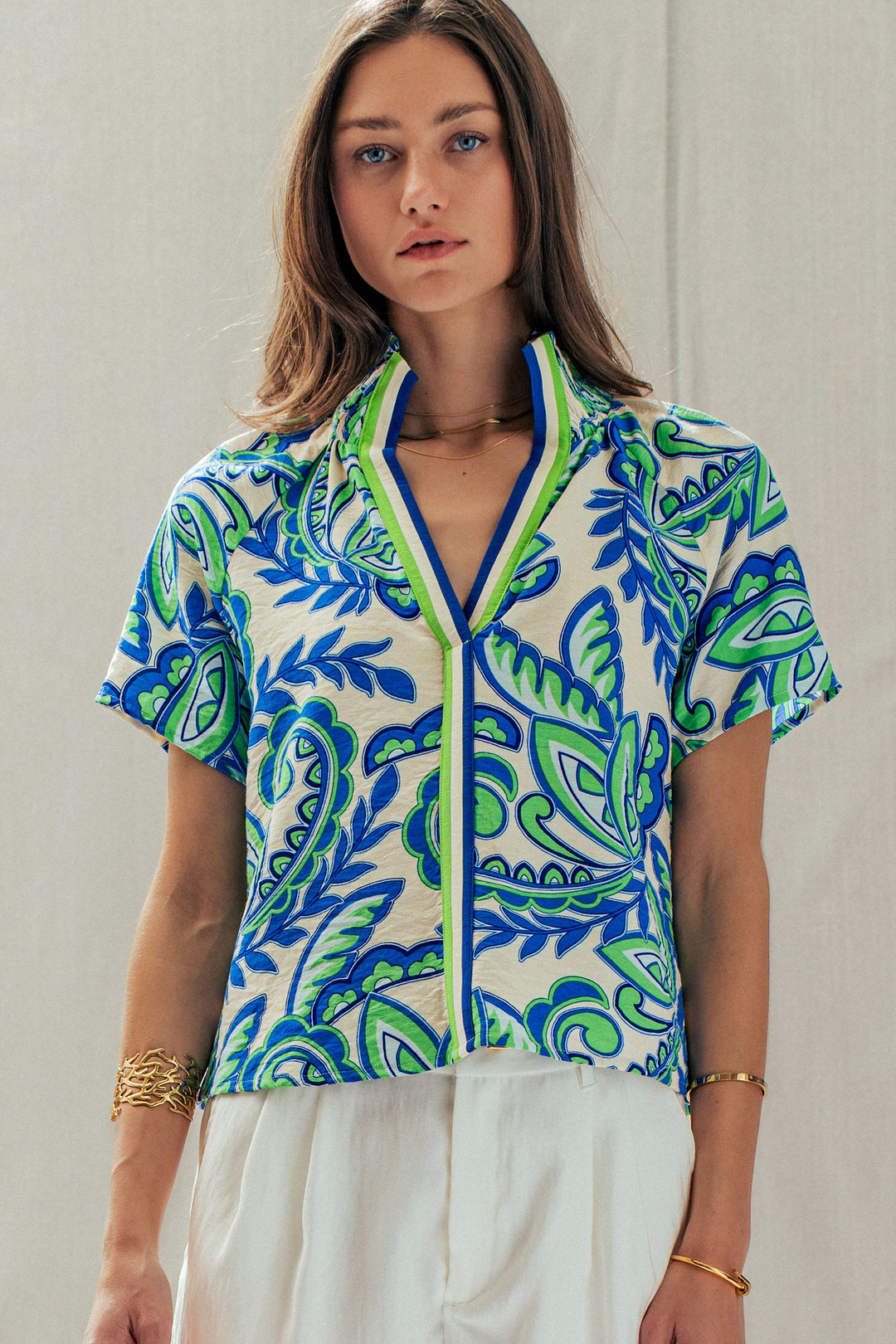 paisley print smocked blouse - blue (additional view)