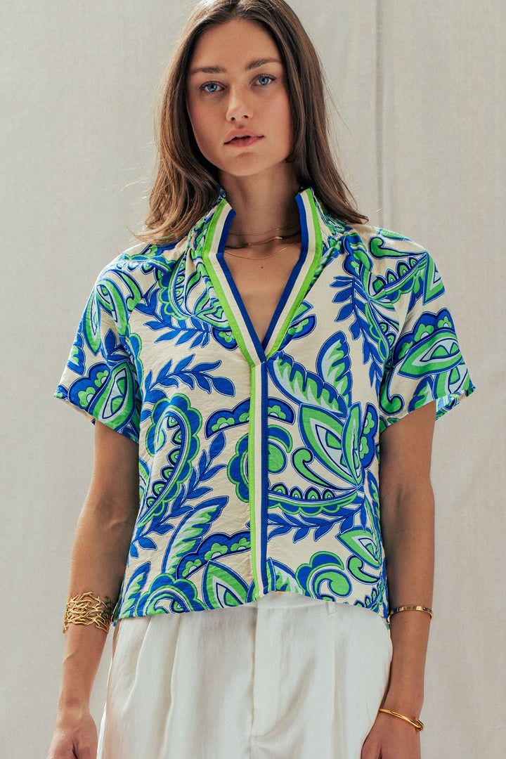paisley print smocked blouse - blue (additional view)