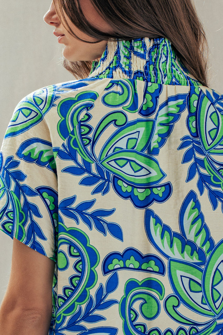 paisley print smocked blouse - blue (additional view)