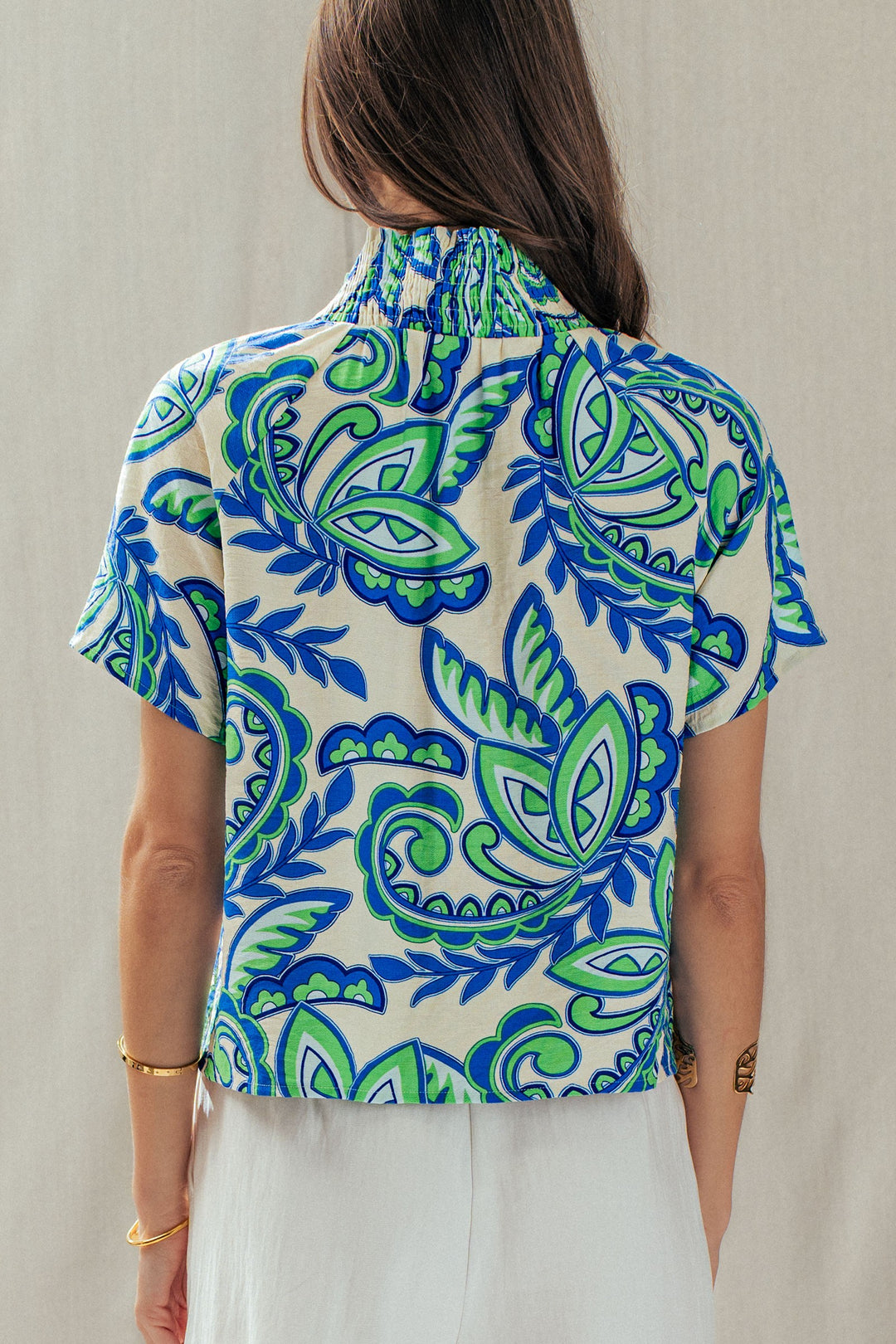 paisley print smocked blouse - blue (additional view)