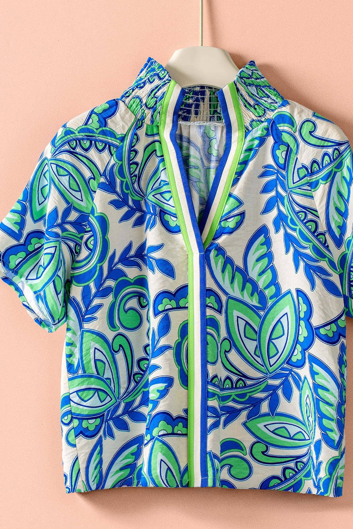 paisley print smocked blouse - blue (additional view)