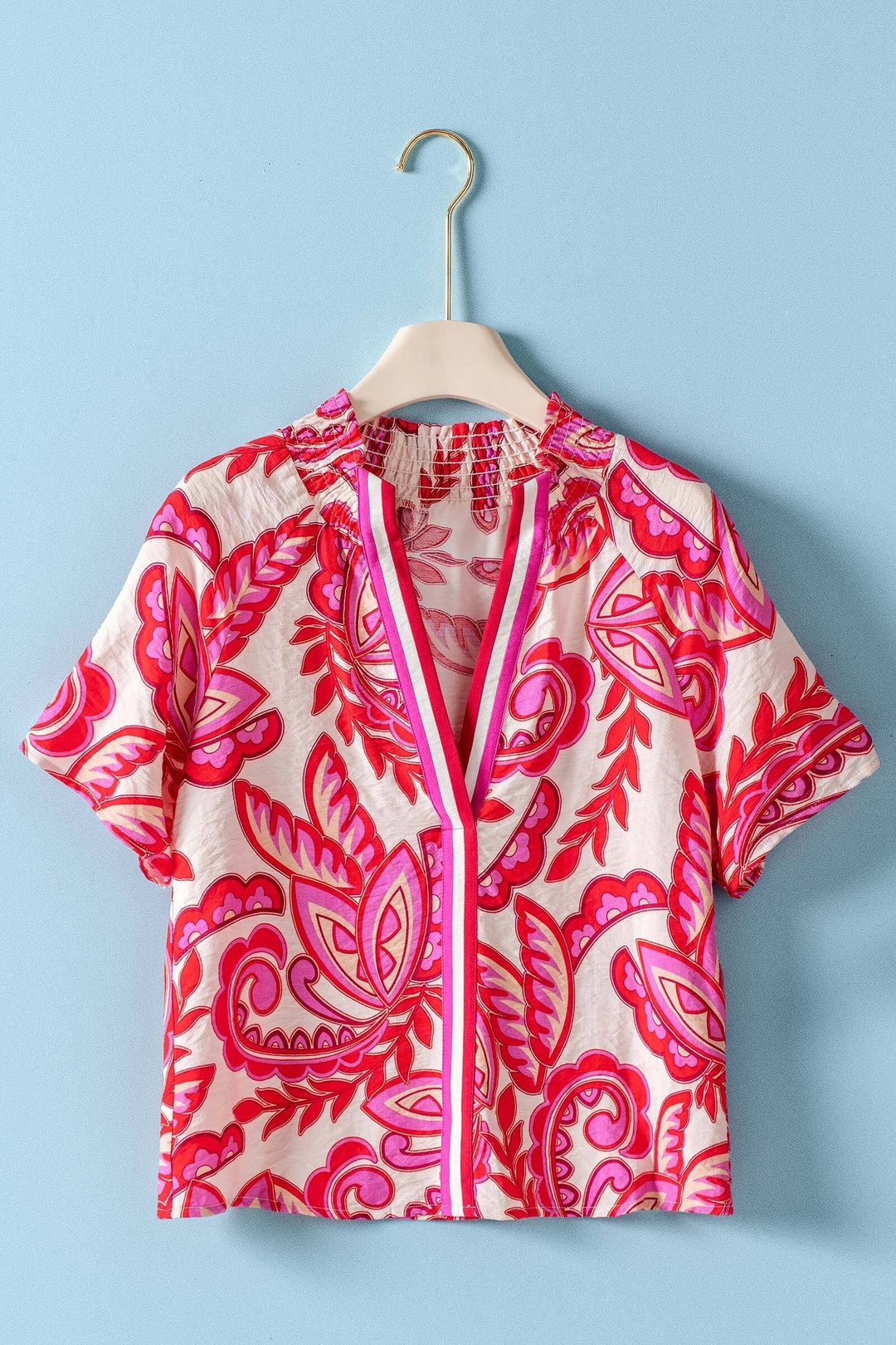 paisley print smocked blouse - red pink