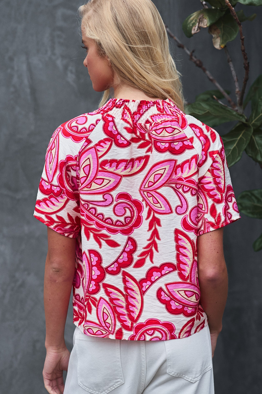 paisley print smocked blouse - red pink (additional view)