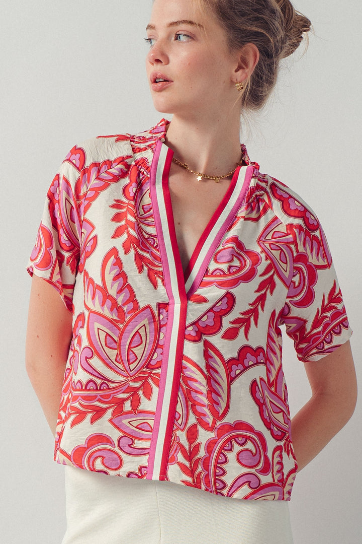 paisley print smocked blouse - red pink (additional view)