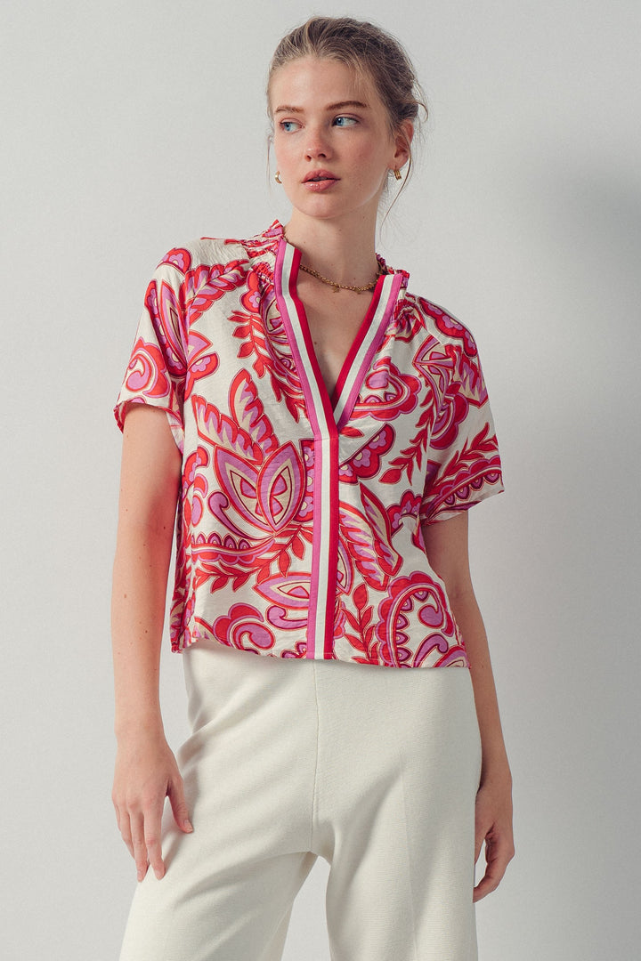 paisley print smocked blouse - red pink (additional view)