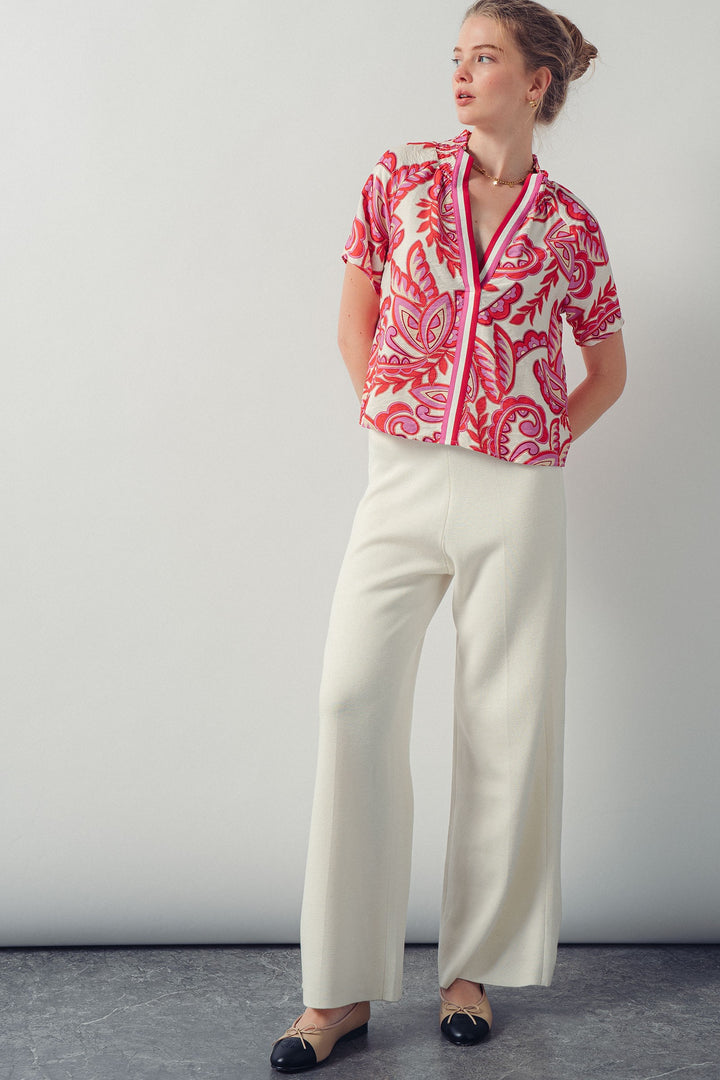 paisley print smocked blouse - red pink (additional view)
