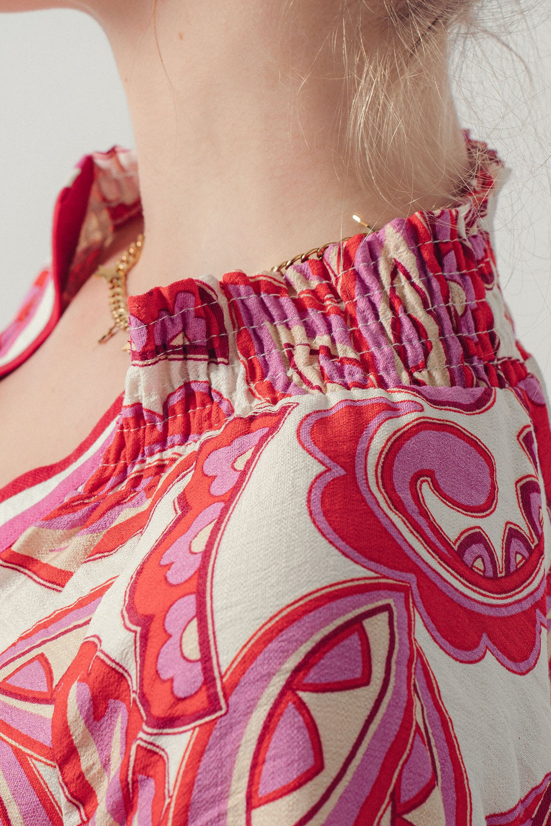 paisley print smocked blouse - red pink (additional view)