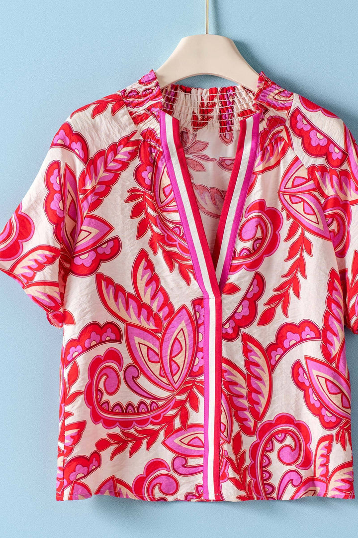 paisley print smocked blouse - red pink (additional view)