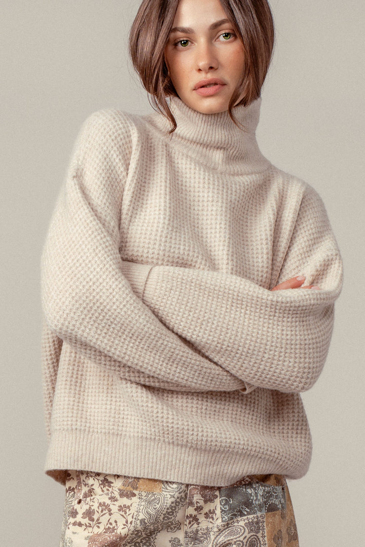 cozy western waffle knit sweater - oatmeal