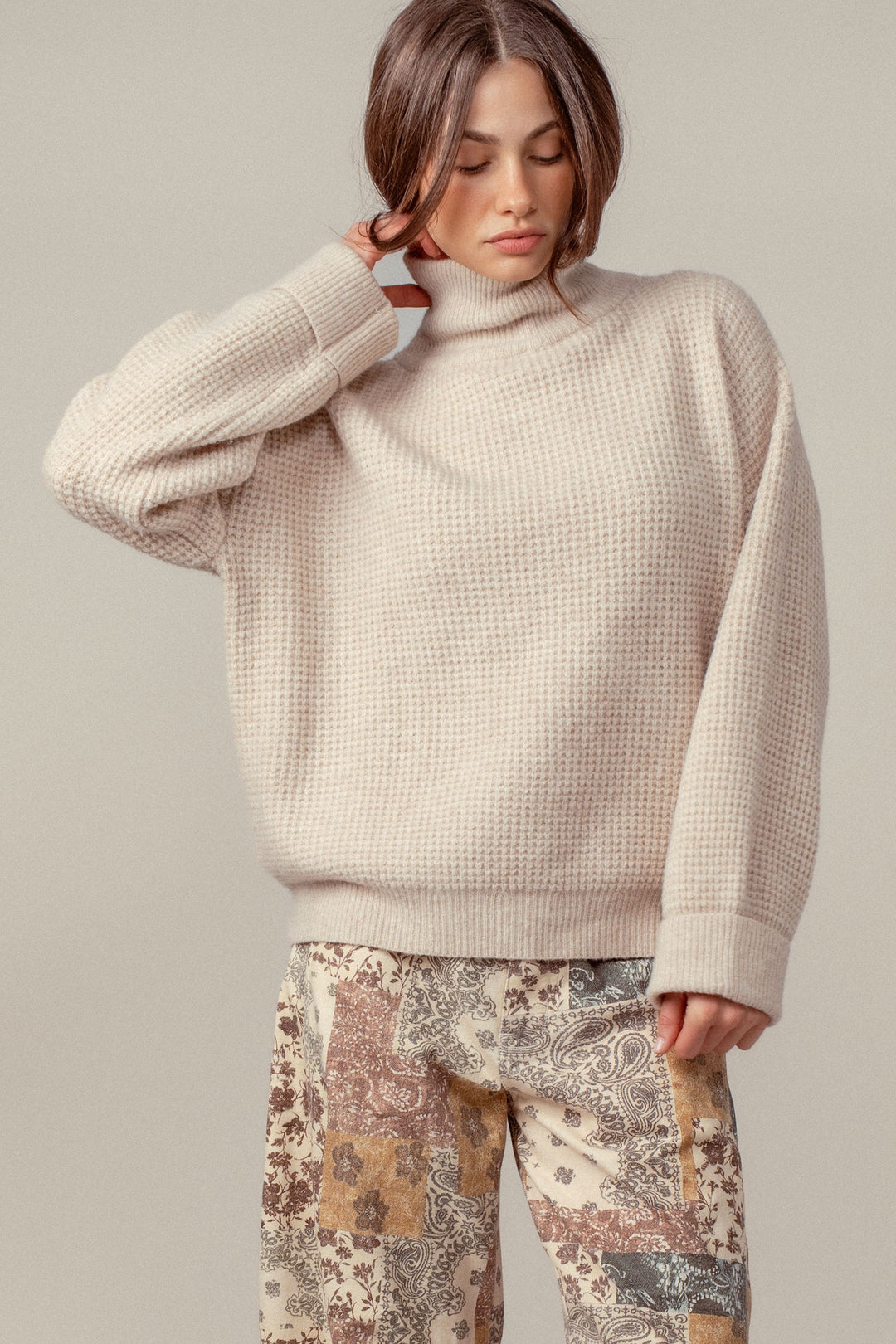 cozy western waffle knit sweater - oatmeal (additional view)