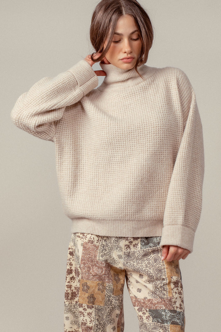 cozy western waffle knit sweater - oatmeal (additional view)