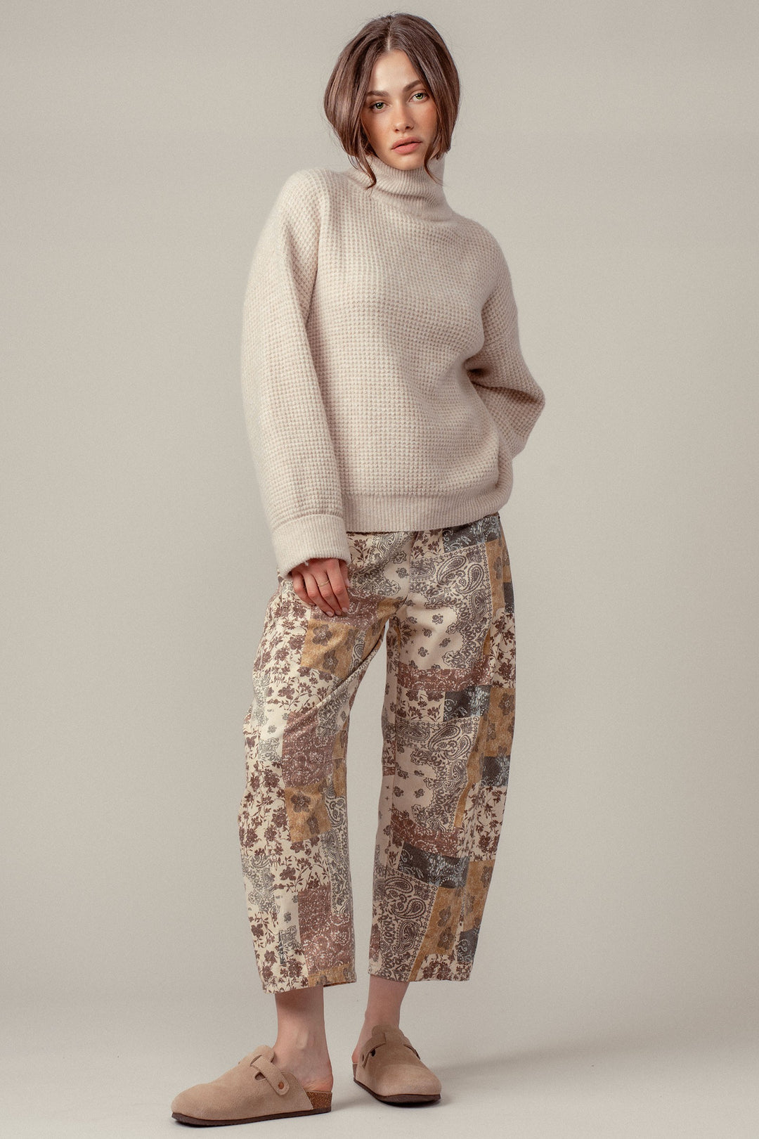 cozy western waffle knit sweater - oatmeal (additional view)