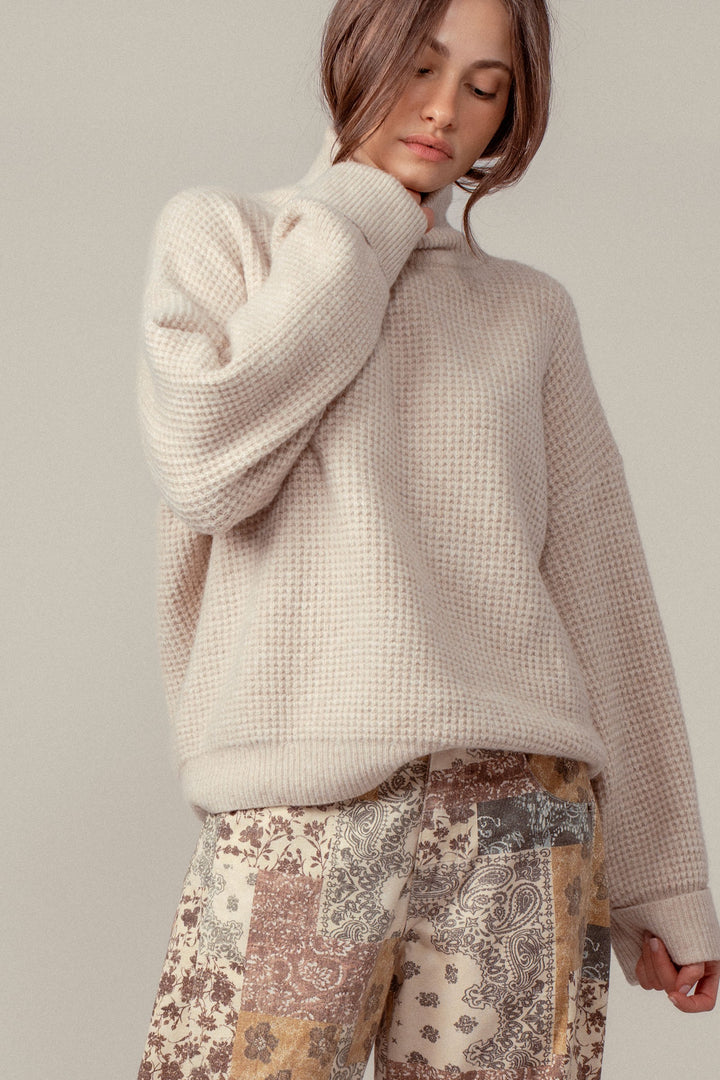 cozy western waffle knit sweater - oatmeal (additional view)