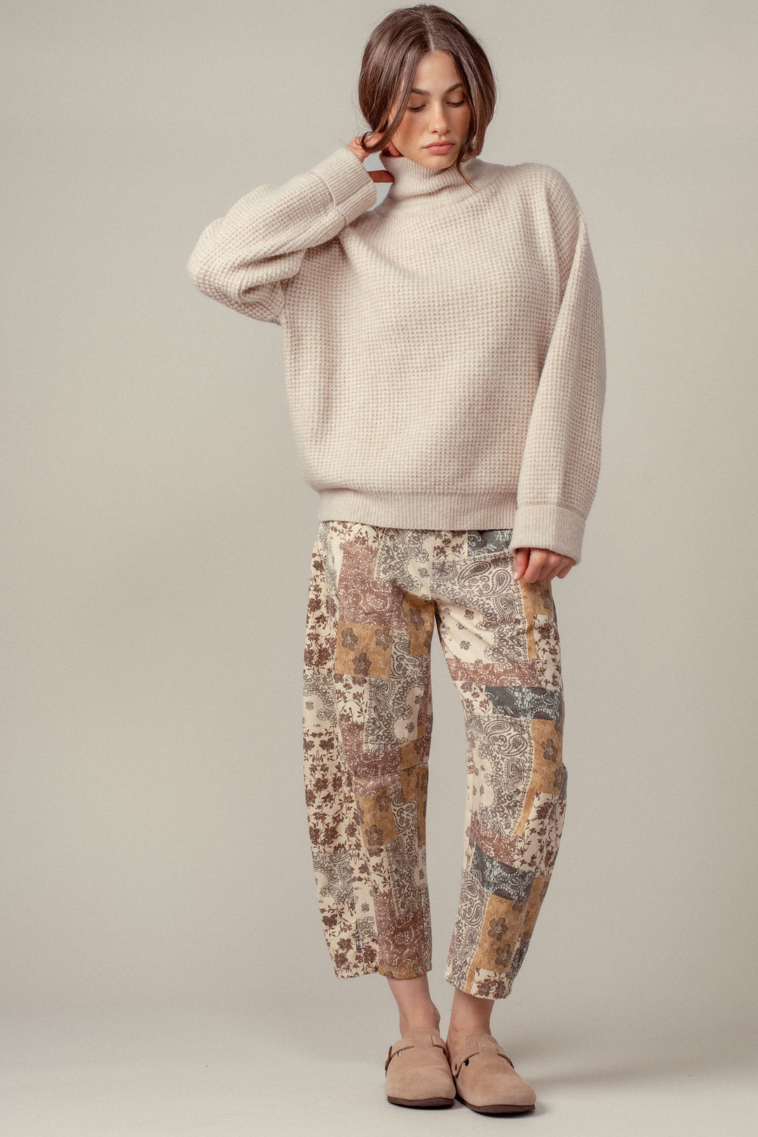 cozy western waffle knit sweater - oatmeal (additional view)