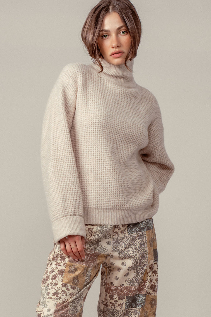 cozy western waffle knit sweater - oatmeal (additional view)