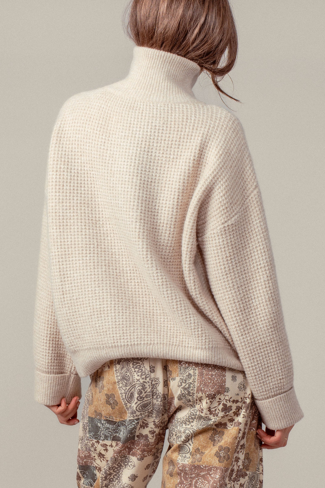 cozy western waffle knit sweater - oatmeal (additional view)