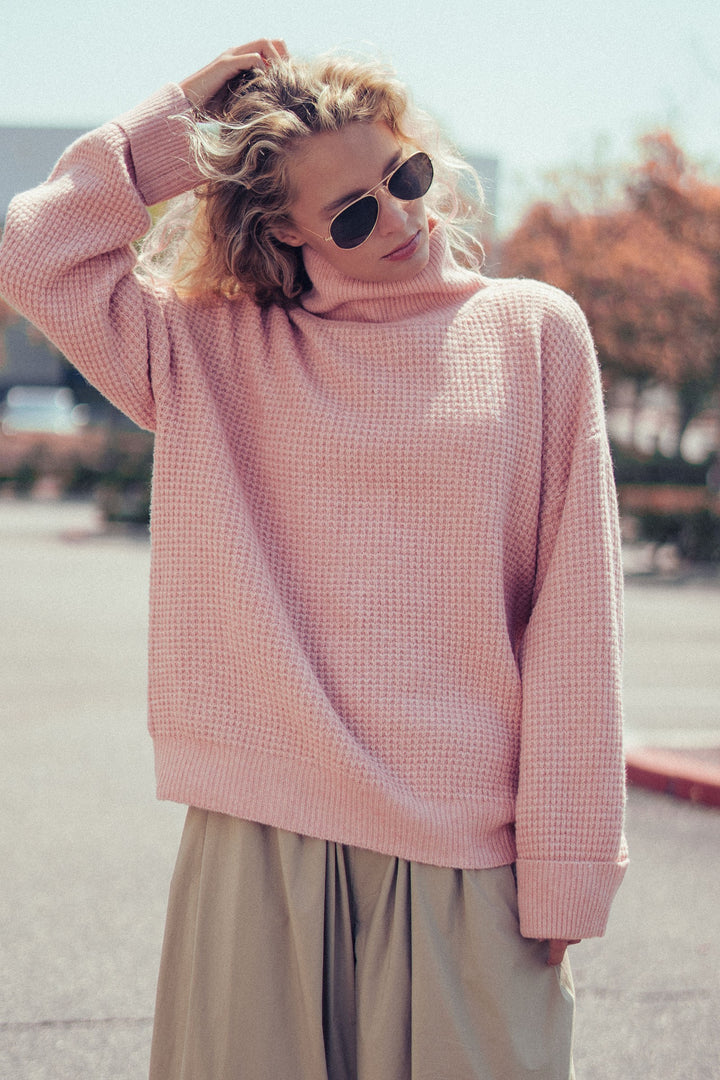 cozy western waffle knit sweater - soft peach (additional view)