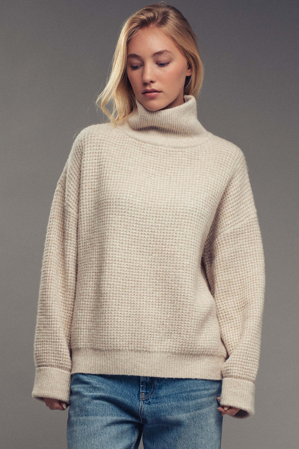 cozy western waffle knit sweater - oatmeal (additional view)