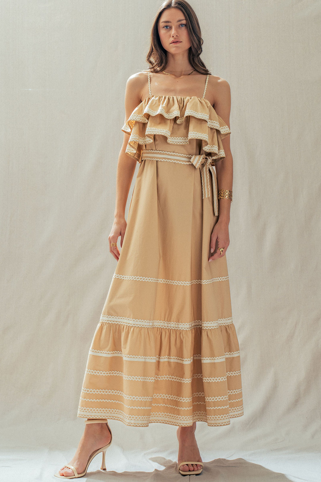 tiered maxi dress - khaki
