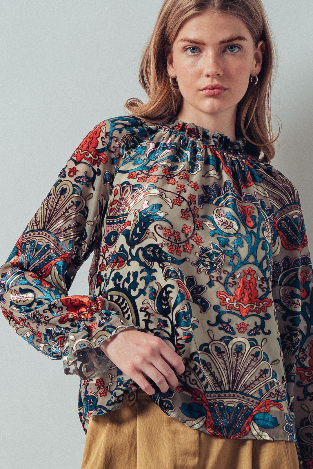 velvet print blouse - multi