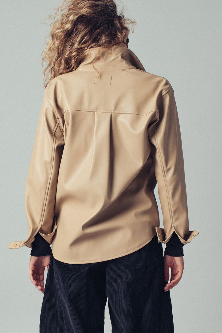 faux leather pocket shirt with snap closure - khaki (additional view)