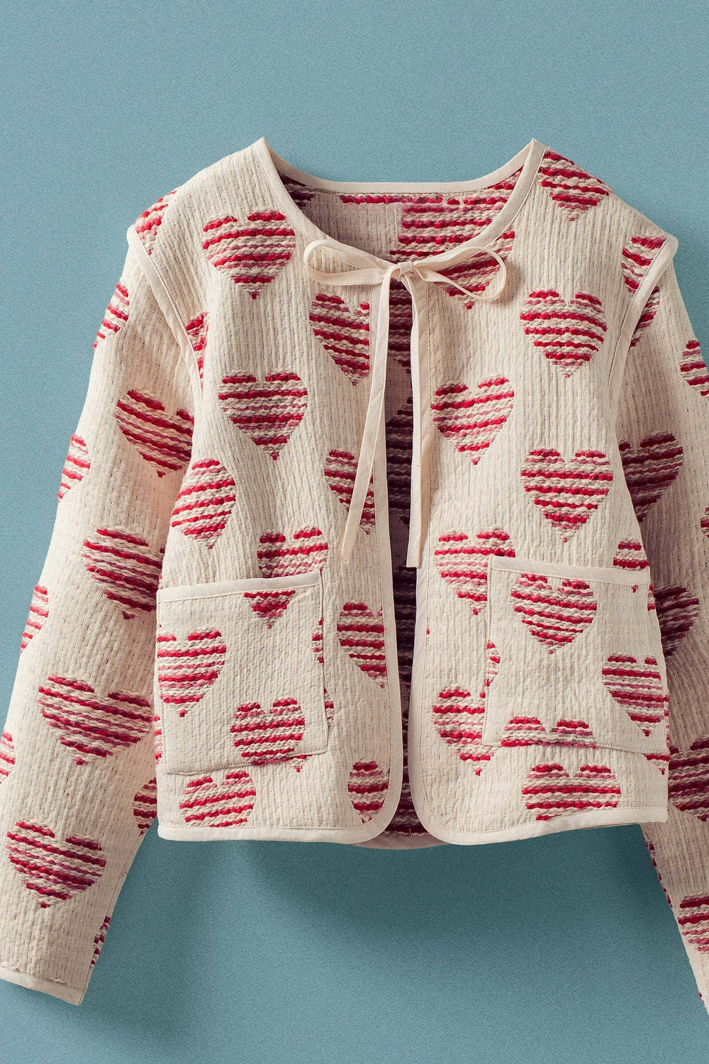 heart quilted tie jacket - white red (additional view)