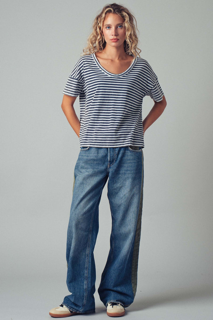 Striped Washed Scoop Neckline Tee